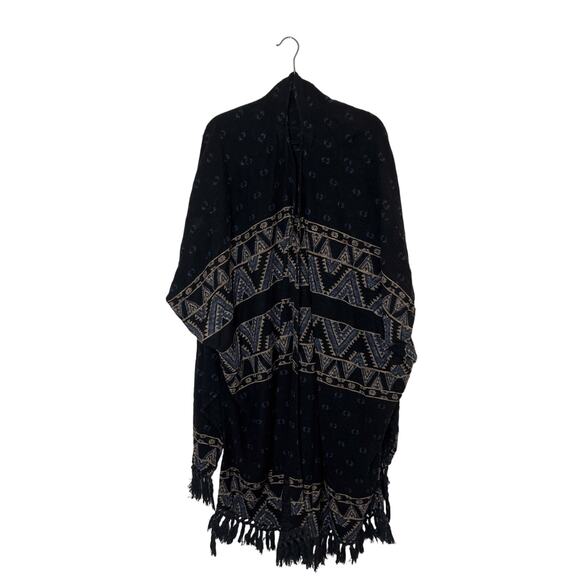 UO Urban Outfitters Ecote Bohemian Fringe Long Shawl Poncho Sweater - Picture 3 of 15